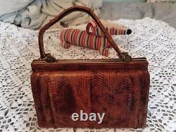 Vintage Genuine, cobra snake skin leather handbag Stylist Design 1930's RARE