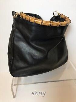 Vintage Gucci Black Leather Diana Bamboo Shoulder Bag, Large Hobo