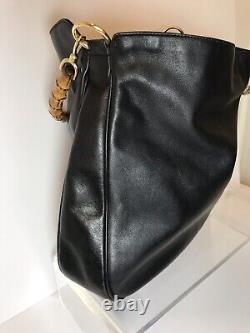 Vintage Gucci Black Leather Diana Bamboo Shoulder Bag, Large Hobo