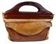 Vintage Handcrafted Distressed Tan Brown Genuine Leather Satchel Handbag Purse