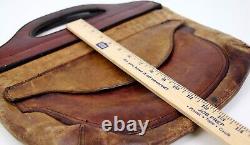 Vintage Handcrafted Distressed Tan Brown Genuine Leather Satchel Handbag Purse