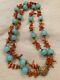 Vintage Haskell Era Double Strand Necklace Ocean Blue Glass And Real Coral Beads