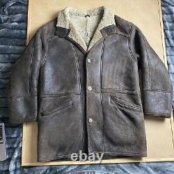 Vintage Itallo German Genuine Sheepskin Fur Lined Dark Brown Padded Heavy Coat