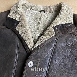 Vintage Itallo German Genuine Sheepskin Fur Lined Dark Brown Padded Heavy Coat