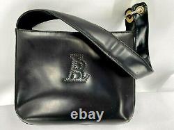 Vintage La Borsa Black Genuine Shiny Leather Structured Shoulder Bag Purse
