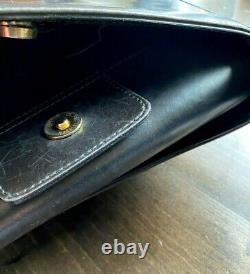 Vintage La Borsa Black Genuine Shiny Leather Structured Shoulder Bag Purse
