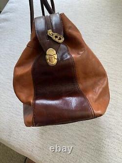 Vintage Marino Orlandi Genuine Leather Satchel Made in Italy Brown Gold Indie