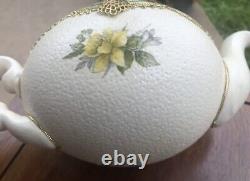 Vintage Real Ostrich Egg Teapot Design Jewelry Box Art