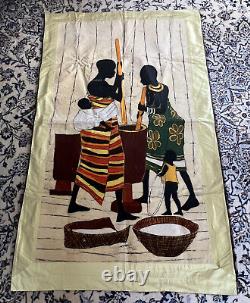 Vintage Real wax Batik Large Wall Hanging African Signed Backed In Silk Dupion 5