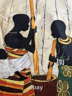 Vintage Real wax Batik Large Wall Hanging African Signed Backed In Silk Dupion 5