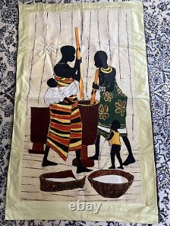 Vintage Real wax Batik Large Wall Hanging African Signed Backed In Silk Dupion 5