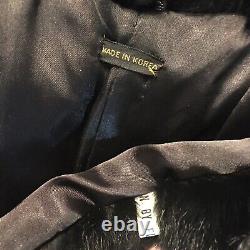 Vintage Retro Black Brown Real Rabbit FUR Mid Length Overcoat Coat Sz L Korea