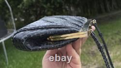 Vintage Susan Gail Blue Black Genuine Snakeskin Mod Handbag Shoulder Evening Bag