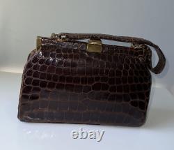 Vintage Unbranded Brown Genuine Alligator Skin Mod Handbag Evening Bag