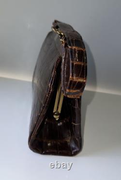 Vintage Unbranded Brown Genuine Alligator Skin Mod Handbag Evening Bag