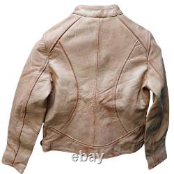 Vintage Women's Genuine Leather Biker Jacket Light Brown Large Motorcycle Style