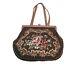 Vtg. Floral Handneedlepoint Brown Tapestry & Genuine Leather Framed Satchel Bag