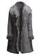 Women Grey Fur Genuine Sheepskin Leather Jacket Real Vintage Classic Retro Coat