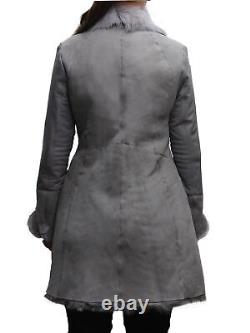 Women Grey Fur Genuine Sheepskin Leather Jacket Real Vintage Classic Retro Coat