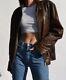 Women Oversize 90's Vintage Style Bomber Lambskin Brown Biker Leather Jacket