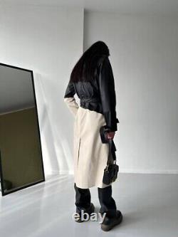 Women's Black Genuine Sheepskin Leather vintage Stylish Long Trench Coat