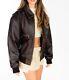 Women's Brown Vintage Distressed Oversized Boxy Casual Baggy Leather Jacket