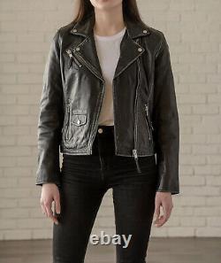 Women's Distressed Vintage Wax Black Genuine Sheep Leather Designer Soft Jacket