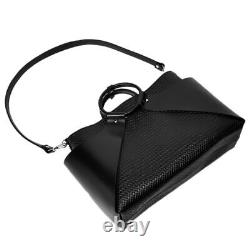 Women's Handbag GENUINE Leather Woven Tote Bag Black Shoulder Bag