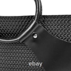 Women's Handbag GENUINE Leather Woven Tote Bag Black Shoulder Bag