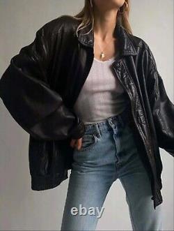 Women's Oversized Vintage Bomber Real Leather Jacket XXS 4XL + Custom Sizing