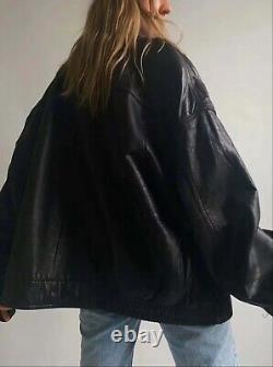 Women's Oversized Vintage Bomber Real Leather Jacket XXS 4XL + Custom Sizing