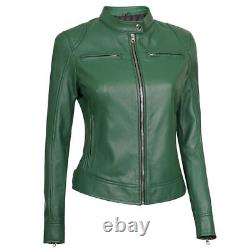 Womens Cafe Racer Leather Jacket Retro Biker Style Vintage Design Trendy Fashion