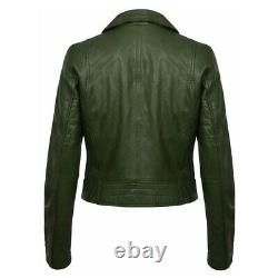 Womens Leather Jacket Vintage Biker Classic Style Ladies Green Leather Jacket Uk
