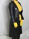 Womens Leather Trench Coat Black Small Real 100% Vintage 80s 70s Designer Rare